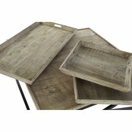 Tavolino da Caffè DKD Home Decor Nero Naturale Legno Metallo 120 x 120 x 55 cm
