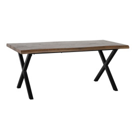 Tavolo da Pranzo Nero Metallo Marrone 180 x 90 x 75 cm DMF