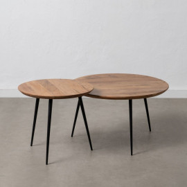 Set di 2 tavoli Nero Naturale Metallo Ferro Legno di acacia 70 x 70 x 40 cm (2 Unità)