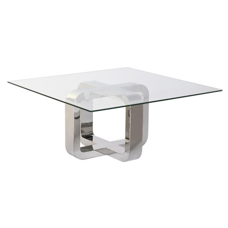 Tavolino da Caffè DKD Home Decor Argentato Acciaio Alluminio Vetro Temperato 100 x 100 x 45 cm